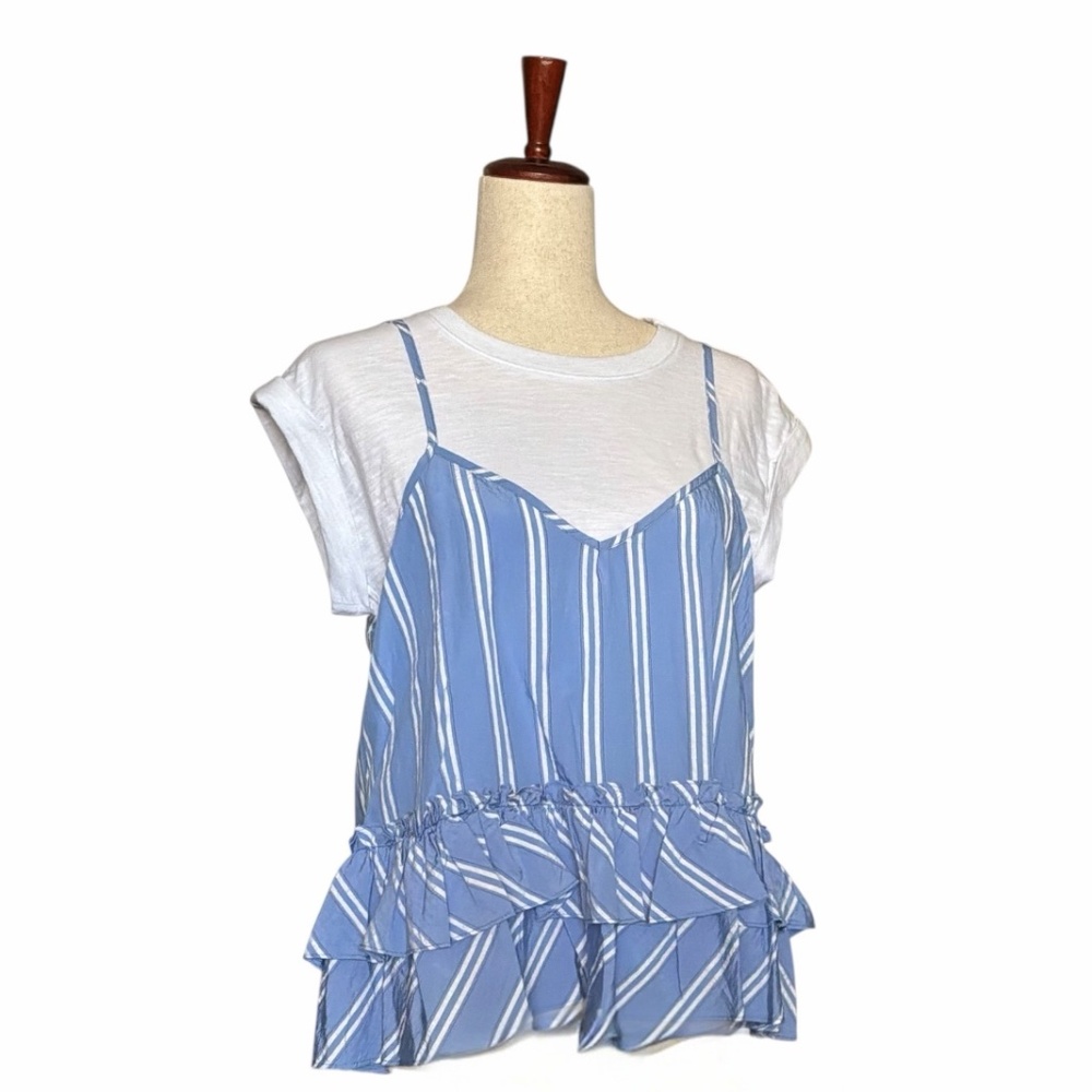 New Cinq a Sept Top Samantha Two Piece Blue Stripe Set Size Medium - Picture 3 of 12